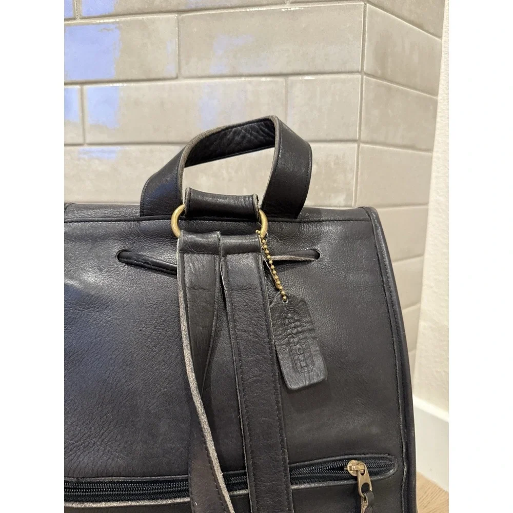 Vintage Coach USA Made Black‎ Leather Backpack 9943 1995 Drawstring Daypack Y2K